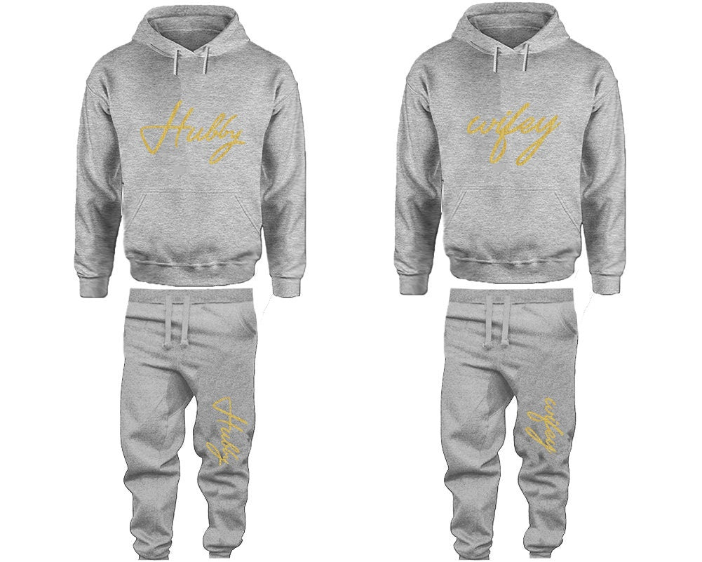 Hubby Wifey Hoodie Jogger pants Valentine Gift Clothing, Women Joggers Men Joggers Gold Glitter Hoodies Matching 4 items  Sold Separately