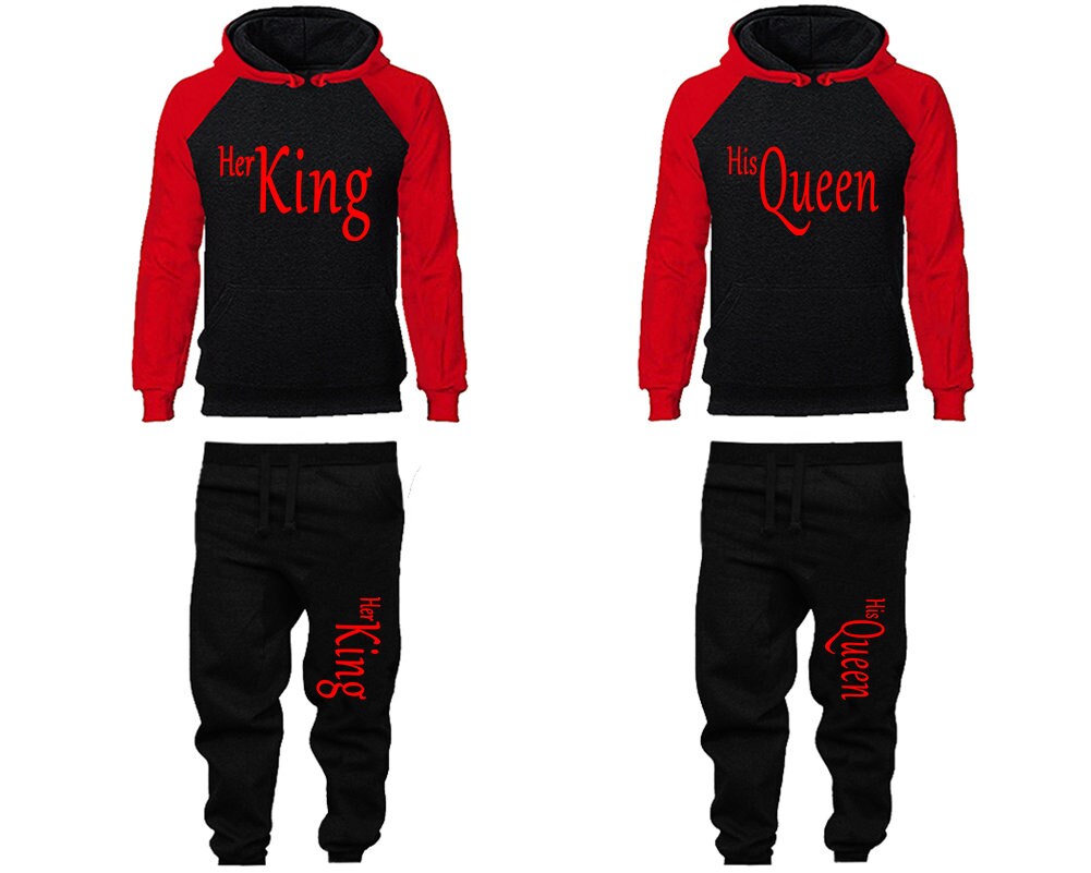 King Queen Hoodie Jogger pants Clothing, red designs Women Joggers Men Joggers King Queen Hoodies Matching 4 items Sold Separately