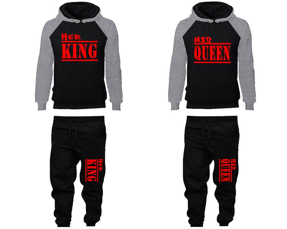 Couple matching tracksuit pants Hoodie King Queen, red designs Women Joggers Men Joggers King Queen Hoodies Matching 4 items Sold Separately