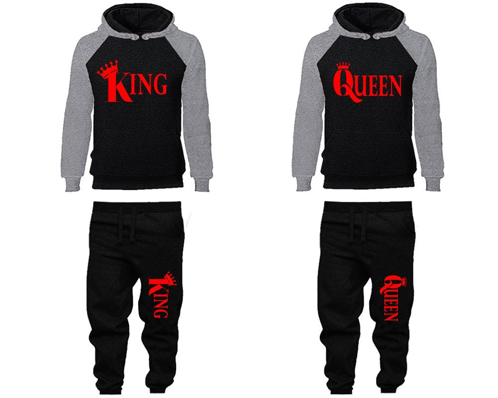 Crown King Queen matching tracksuit jogger Hoodie red designs Women Joggers Men Joggers King Queen Hoodies Matching 4 items Sold Separately