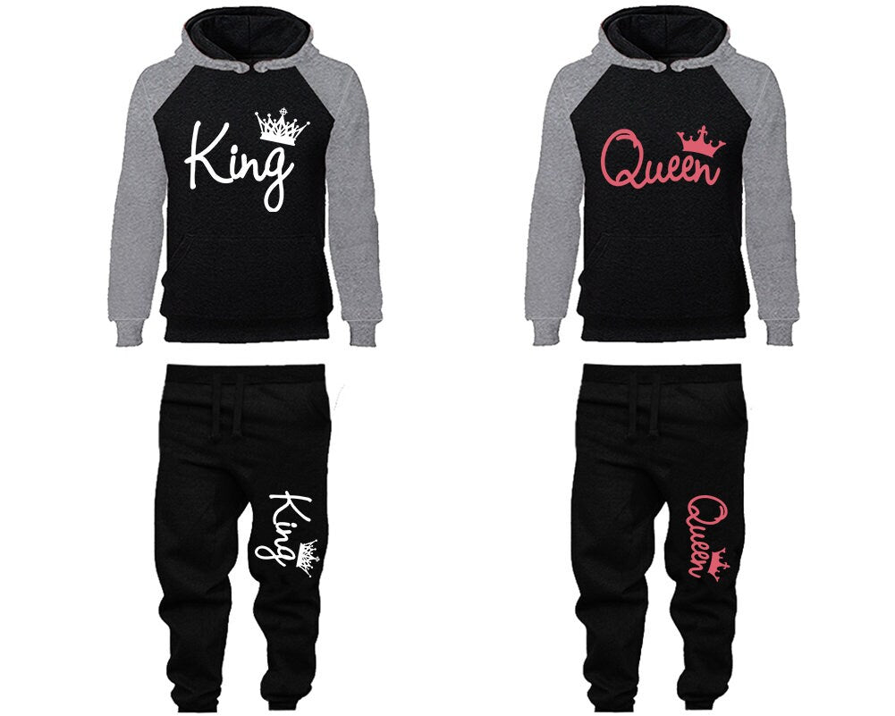 King Queen Hoodie Jogger pants Clothing, Women Joggers Men Joggers King Queen Hoodies pink white designs Matching 4 items Sold Separately
