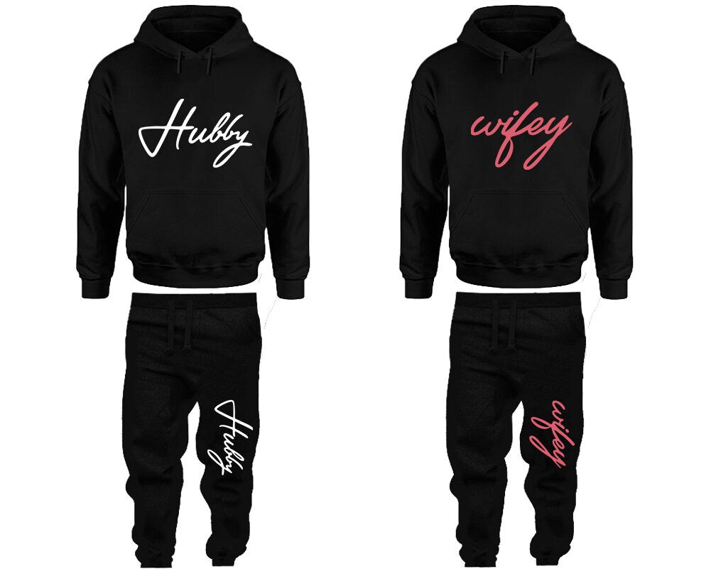 Hubby Wifey Hoodie Jogger pants Valentine Gift Clothing, Women Joggers Men Joggers  Hoodies Matching 4 items  Sold Separately