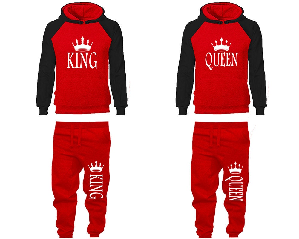 King Queen couple tracksuits, Hoodie Jogger pants sweatsuits, Women Joggers Men Joggers King Queen Hoodies Matching 4 items Sold Separately