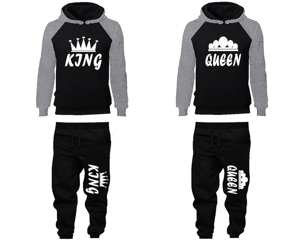 King Queen crown couple tracksuits Hoodie Jogger pants sweatsuit Women Jogger Men Jogger King Queen Hoodies Matching 4 items Sold Separately