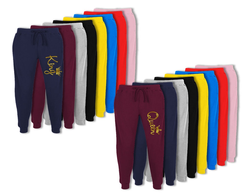 King Queen sweats gold foil jogger pants sweatpants king queen outfits, bridal gift tracksuits unisex sizes 2 pants sold separately!