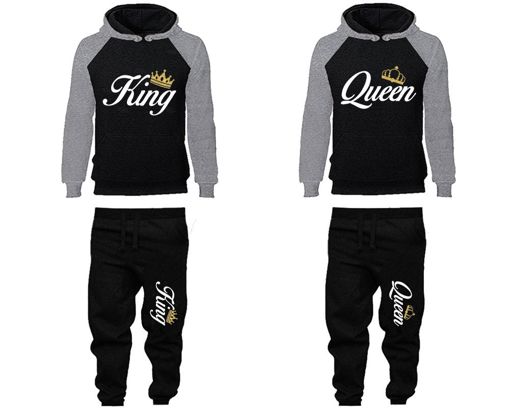 King Queen Hoodie Jogger pants gold glitter crown Clothing, Women Joggers Men Joggers King Queen Hoodies Matching 4 items Sold Separately