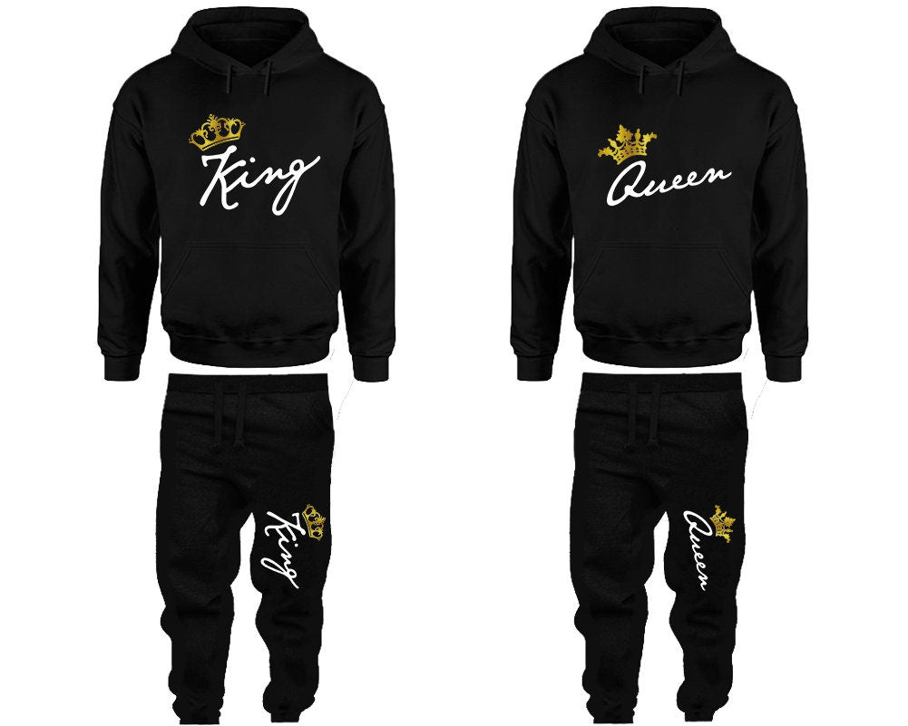 King Queen Hoodie Jogger pants gold foil crown Clothing, Women Joggers Men Joggers King Queen Hoodies Matching 4 items Sold Separately