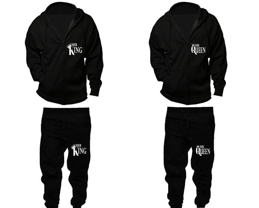 her king his queen Crown Zip-up Hoodie Jogger pants Clothing, Women Joggers Men Joggers full zip Hoodies Matching 4 items  Sold Separately