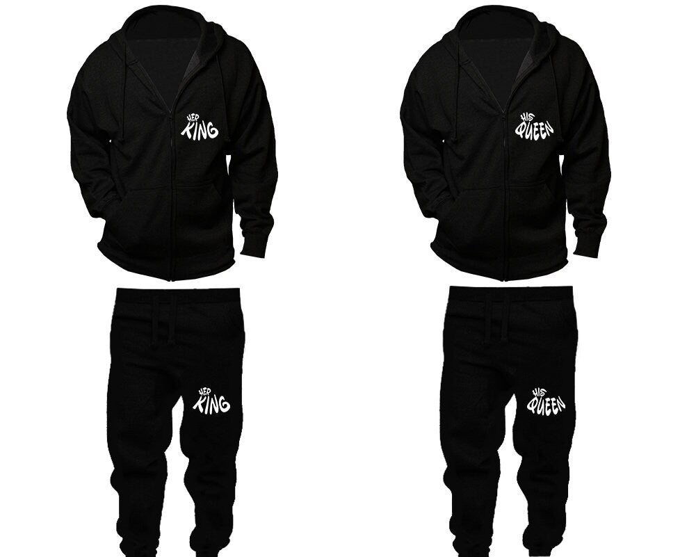 Couple tracksuit her king his queen  Zip-up Hoodie Jogger pants Women Joggers Men Joggers full zip Hoodies Matching 4 items  Sold Separately