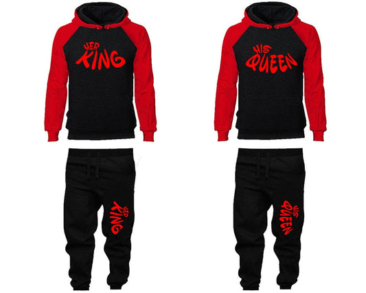 Her King His Queen Couple Tracksuit Clothing, red designs Women Joggers Men Joggers King Queen Hoodies Matching 4 items Sold Separately