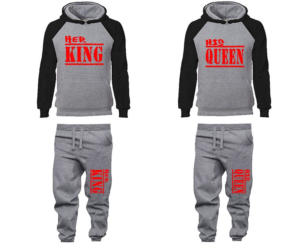 Couple matching tracksuit pants Hoodie King Queen, red designs Women Joggers Men Joggers King Queen Hoodies Matching 4 items Sold Separately