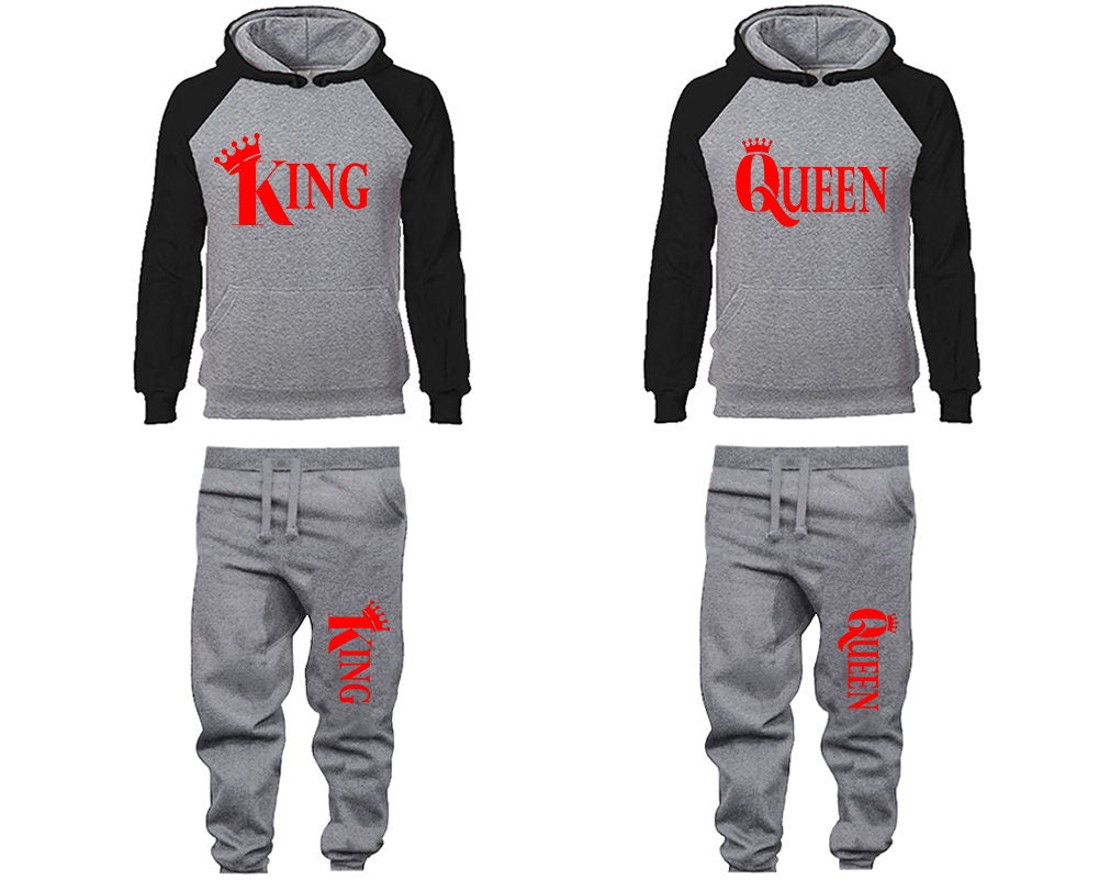 Crown King Queen matching tracksuit jogger Hoodie red designs Women Joggers Men Joggers King Queen Hoodies Matching 4 items Sold Separately