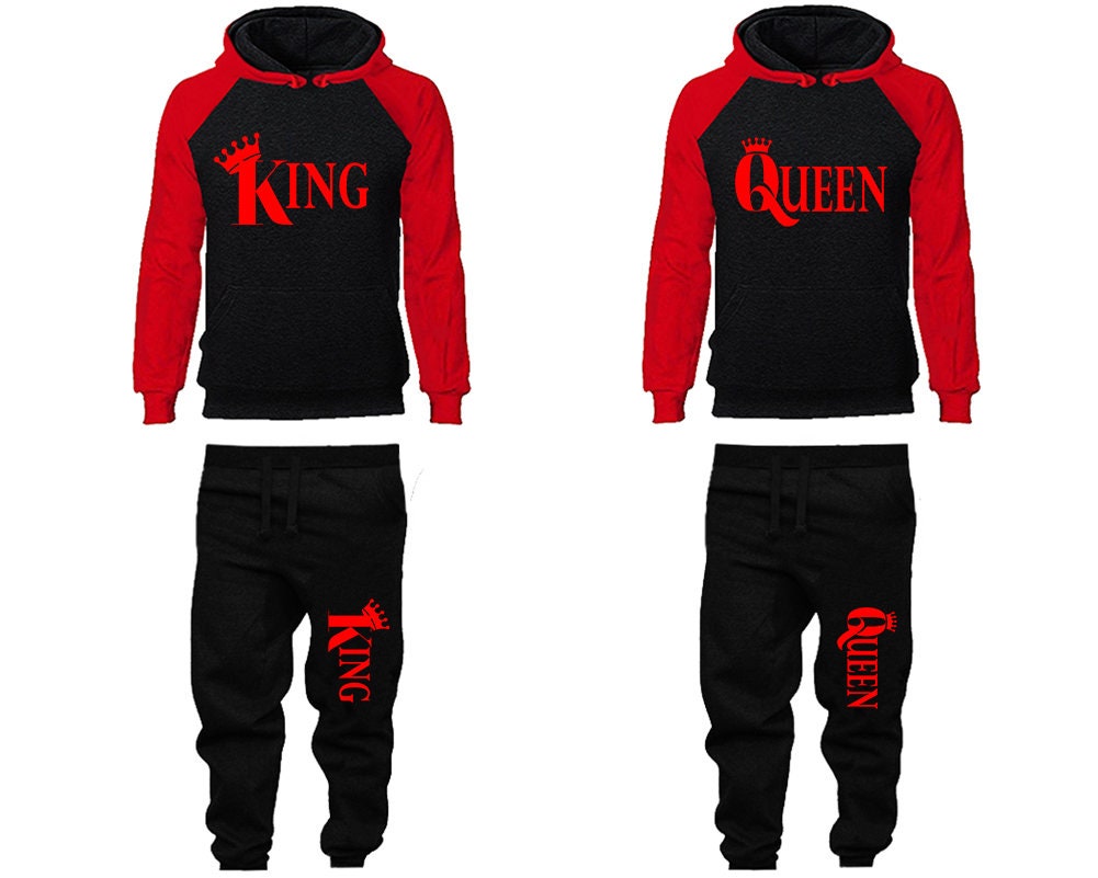 Crown King Queen matching tracksuit jogger Hoodie red designs Women Joggers Men Joggers King Queen Hoodies Matching 4 items Sold Separately