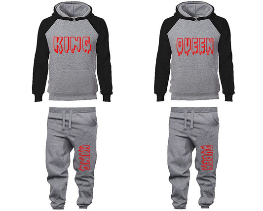 Jogger pants hoodie king queen tracksuit for couples red designs King Queen Hoodies Matching 4 items Sold Separately