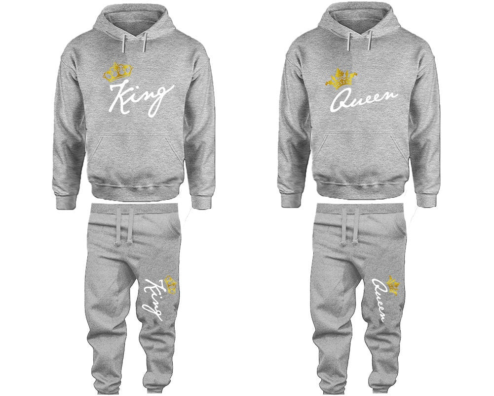 King Queen Hoodie Jogger pants gold foil crown Clothing, Women Joggers Men Joggers King Queen Hoodies Matching 4 items Sold Separately
