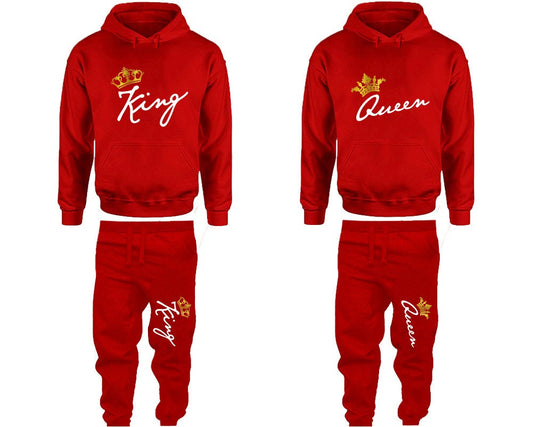 King Queen Hoodie Jogger pants gold foil crown Clothing, Women Joggers Men Joggers King Queen Hoodies Matching 4 items Sold Separately