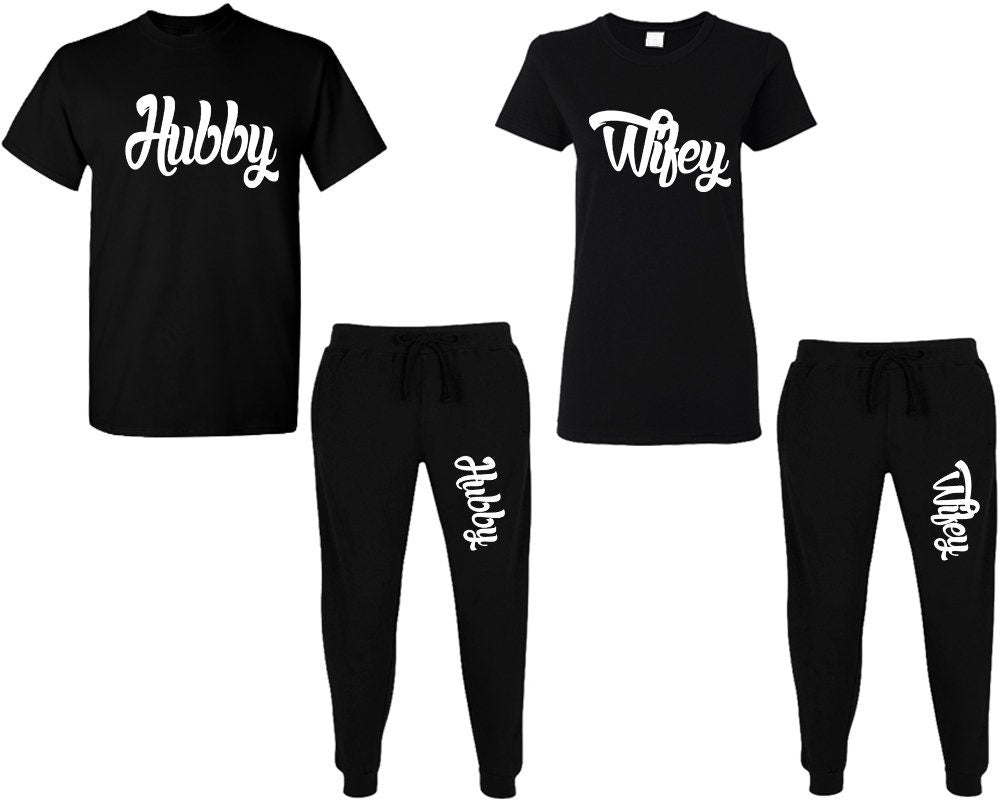 Hubby Wifey tracksuit jogger pants t shirt wedding gift, honeymoon, bride to be gift, custom bridal gift set, 4 items sold separately