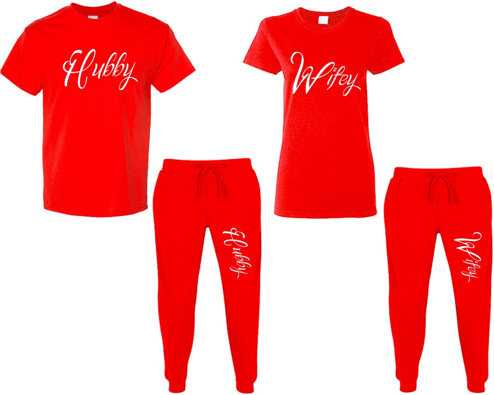 Couple t shirt jogger pants Hubby Wifey tracksuits  wedding gift honeymoon bride to be gift, custom bridal gift set, 4 items sold separately