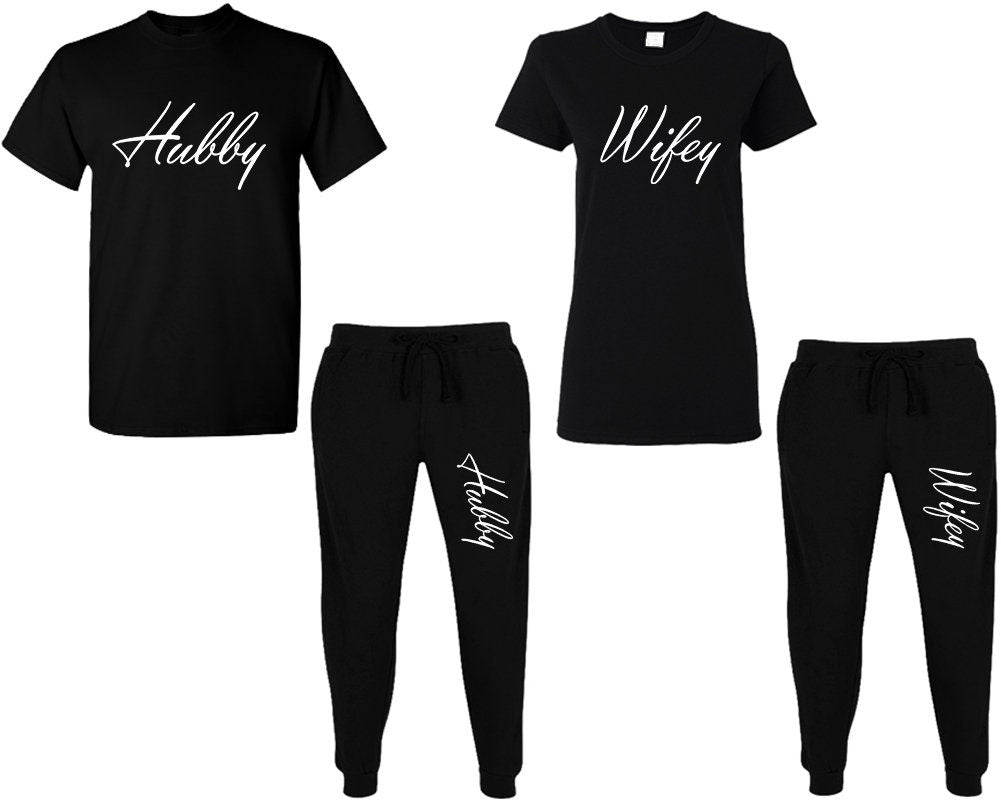 t shirt jogger pants Hubby Wifey tracksuits sweatpants wedding gift honeymoon custom bridal gift set, 4 items sold separately