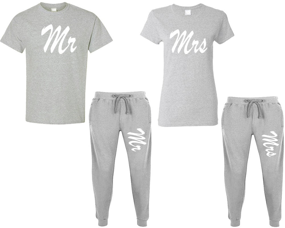 Couple Mr Mrs t shirt sweatpants matching outfits, jogger pants married outfits tracksuit for couples 4 items sold separately