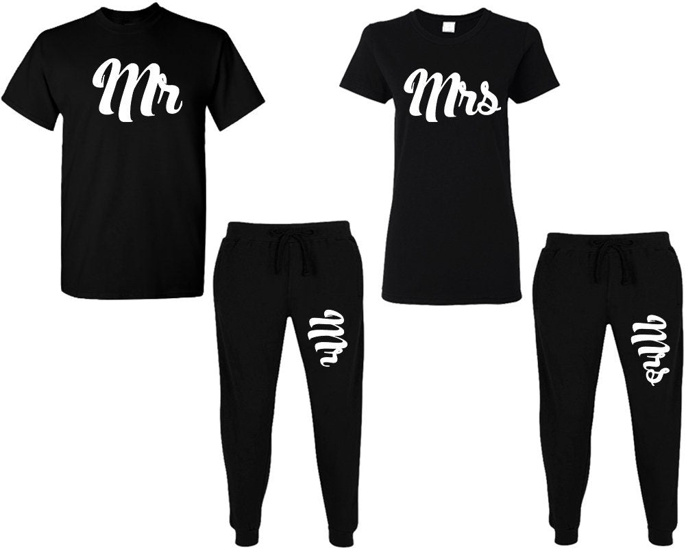 Tracksuit Mr Mrs t shirt sweatpants matching outfits, jogger pants Christmas gift outfits tracksuit for couples 4 items sold separately