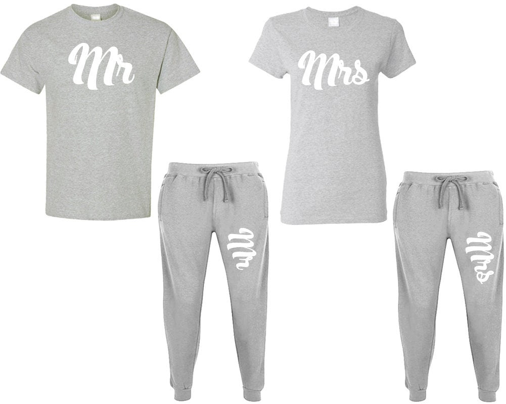 Tracksuit Mr Mrs t shirt sweatpants matching outfits, jogger pants Christmas gift outfits tracksuit for couples 4 items sold separately