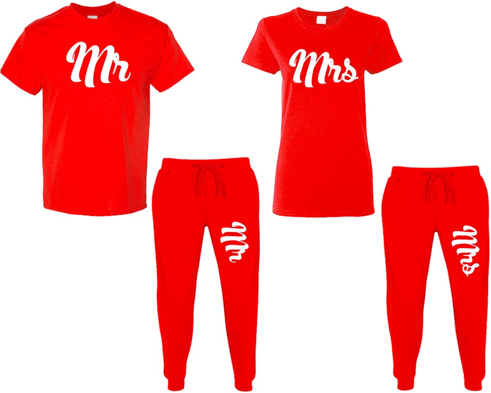 Tracksuit Mr Mrs t shirt sweatpants matching outfits, jogger pants Christmas gift outfits tracksuit for couples 4 items sold separately