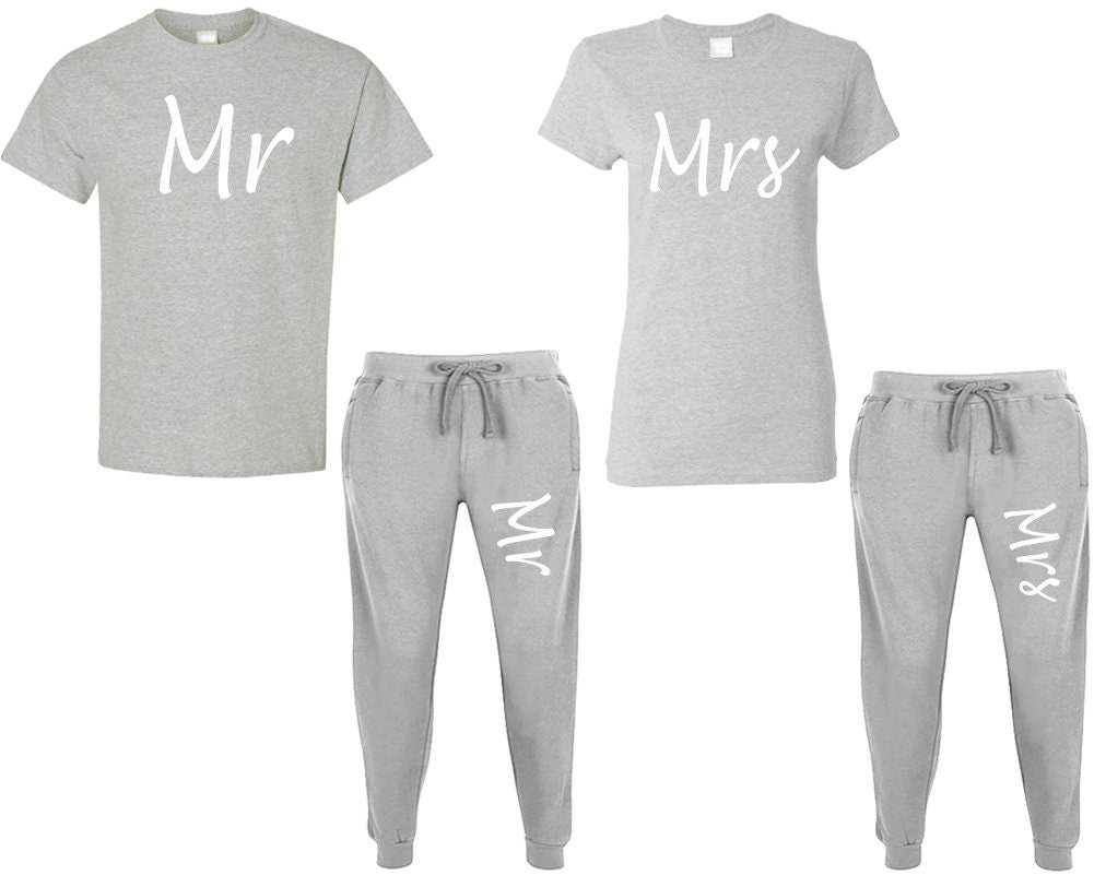 Christmas Mr Mrs t shirt sweatpants matching outfits, jogger pants  King queen outfits tracksuit for couples 4 items sold separately