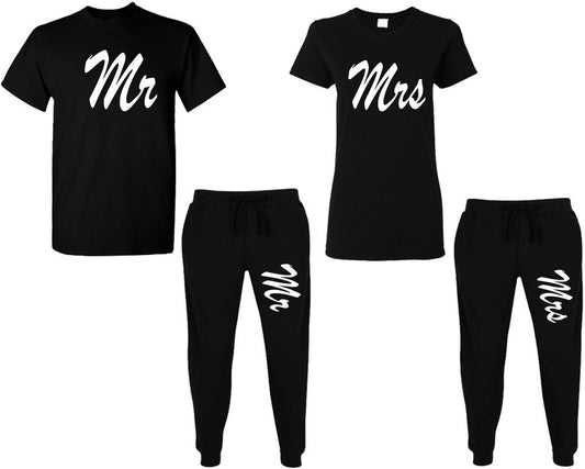 Couple Mr Mrs t shirt sweatpants matching outfits, jogger pants married outfits tracksuit for couples 4 items sold separately