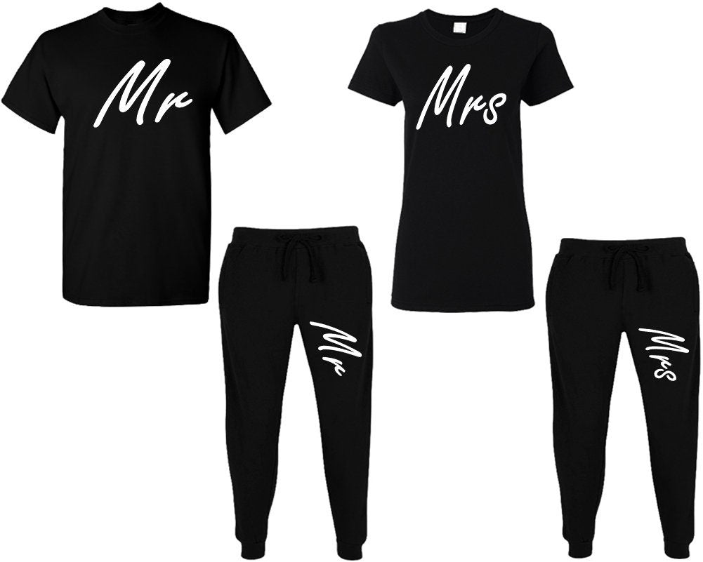 Tracksuit Mr Mrs t shirt sweatpants matching outfits, jogger pants married outfits tracksuit for couples 4 items sold separately