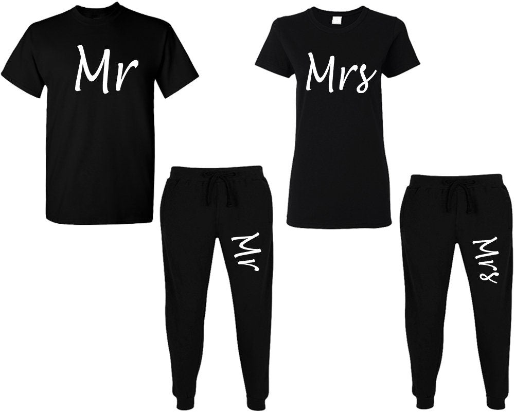 Christmas Mr Mrs t shirt sweatpants matching outfits, jogger pants  King queen outfits tracksuit for couples 4 items sold separately