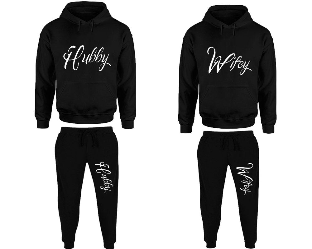 Hubby Wifey Couple Hoodie Jogger pants Christmas Clothing sweatsuit Women Jogger Men Jogger King queen  Matching 4 items Sold Separately