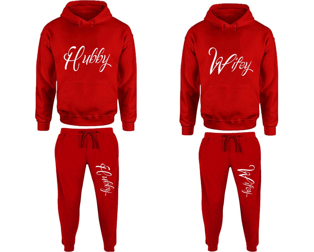 Hubby Wifey Couple Hoodie Jogger pants Christmas Clothing sweatsuit Women Jogger Men Jogger King queen  Matching 4 items Sold Separately