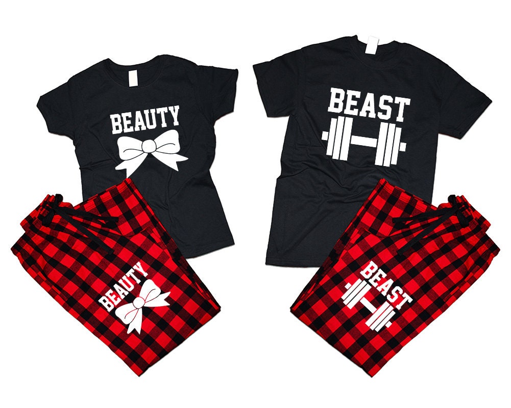 Beast Beauty matching t shirts pajamas pants set woman man  Couple outfits Christmas gift Beauty and Beast 4 items sold separately