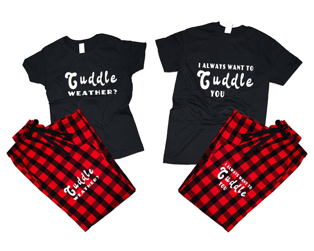 Christmas couple Pajamas sets matching t shirts pants Cuddle weather woman man Couple outfits  gift 4 items sold separately