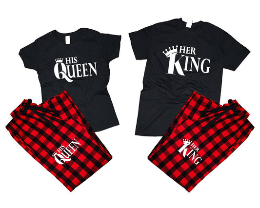 Her King His Queen matching pants shirts flannel sets matching t shirts pants  woman man Couple outfits  gift  4 items sold separately