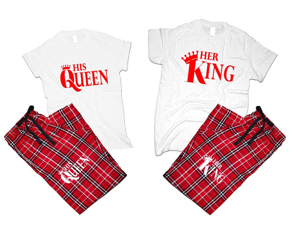 Her King His Queen matching pants shirts flannel sets matching t shirts pants  woman man Couple outfits  gift  4 items sold separately