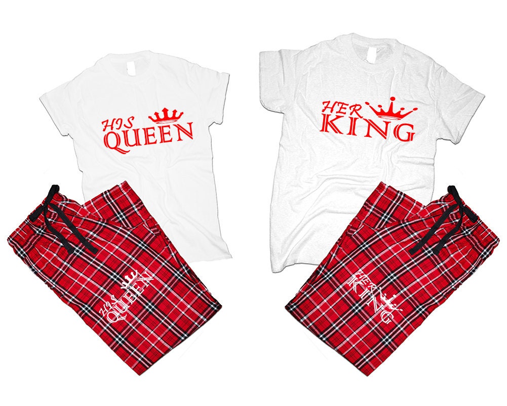 Crown King Queen hubby wifey matching pants shirts flannel sets matching t shirts woman man Couple outfits gift 4 items sold separately