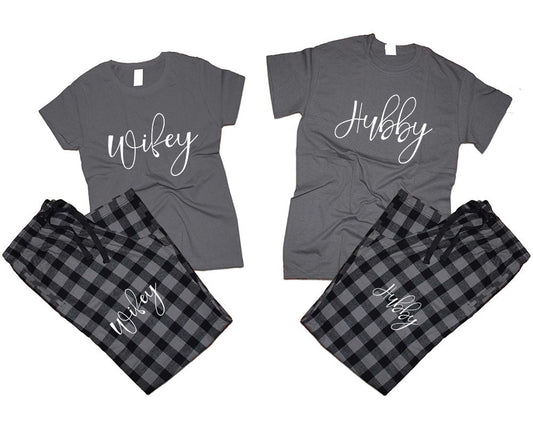hubby wifey Couple t shirts with matching pants  flannel sets pajamas sets woman man Couple outfits gift 4 items sold separately