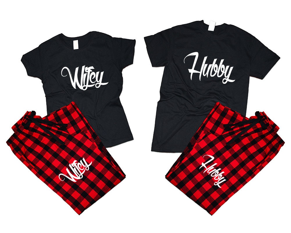 Couple t shirts with matching pants flannel sets pajamas Hubby wifey sets woman man Couple outfits gift 4 items sold separately