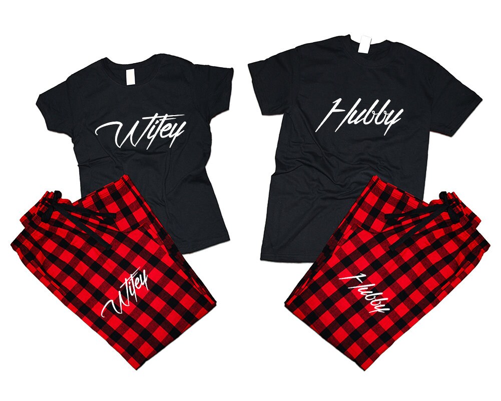 Christmas gift Hubby Wifey Couple t shirts with pants flannel sets pajamas King queen woman man Couple outfits gift 4 items sold separately