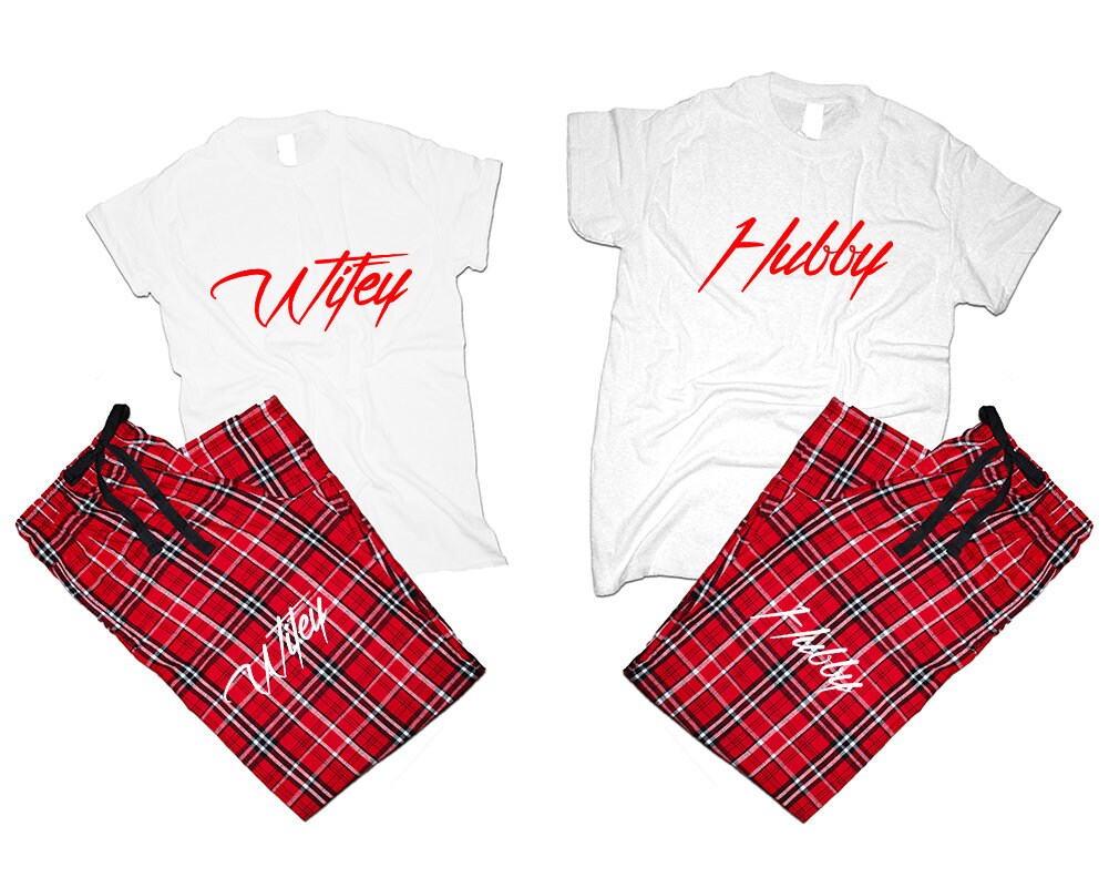 Christmas gift Hubby Wifey Couple t shirts with pants flannel sets pajamas King queen woman man Couple outfits gift 4 items sold separately