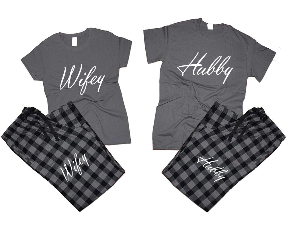 Gift for her Gift for him t shirt pants Hubby Wifey Couple flannel sets pajamas woman man Couple outfits gift 4 items sold separately