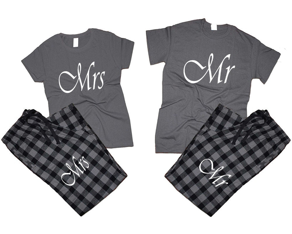 Wedding gift Mr Mrs T shirts pajamas flannel pants outfits Christmas gift wedding anniversary vacation gift for her 4 items sold separately