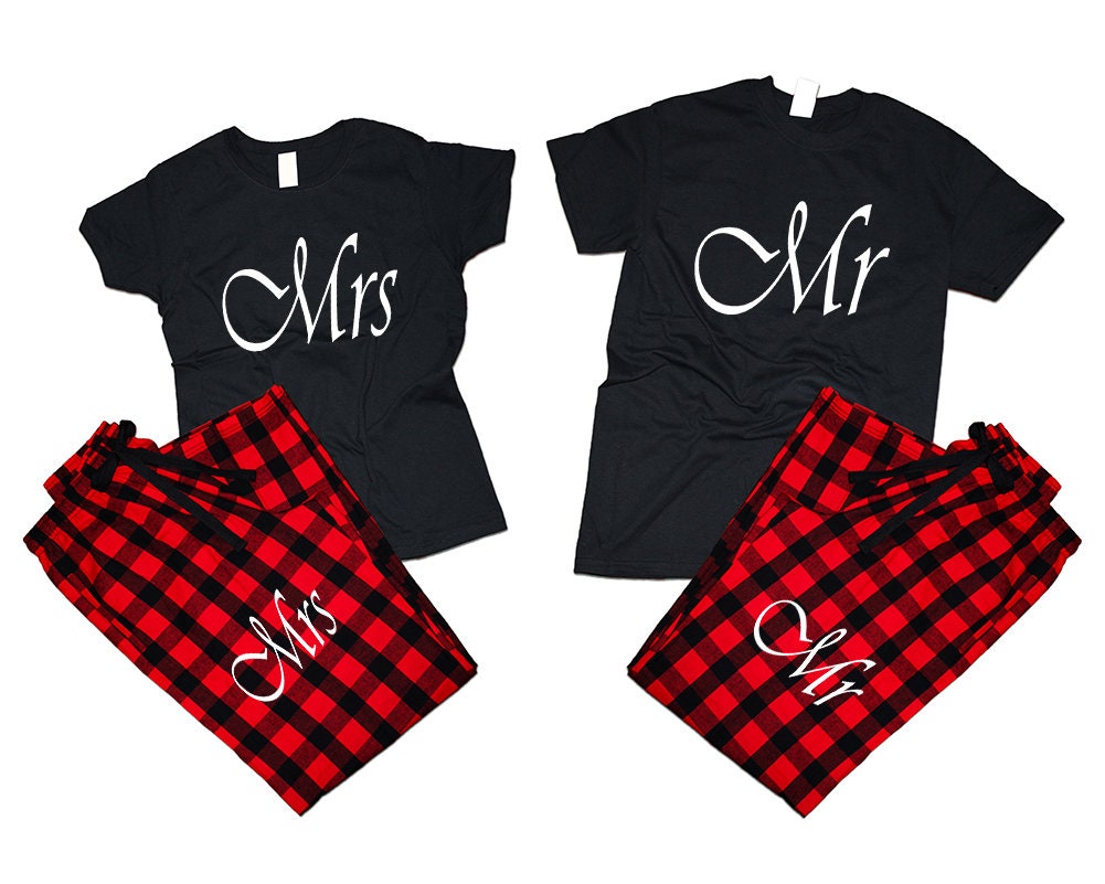 Wedding gift Mr Mrs T shirts pajamas flannel pants outfits Christmas gift wedding anniversary vacation gift for her 4 items sold separately