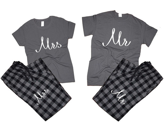 T shirts Mrs Mr Wedding gift pajamas flannel pants outfits Christmas gift wedding anniversary vacation gift for her 4 items sold separately