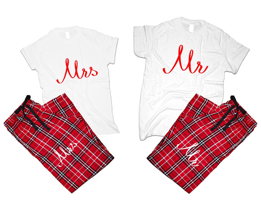 T shirts Mrs Mr Wedding gift pajamas flannel pants outfits Christmas gift wedding anniversary vacation gift for her 4 items sold separately