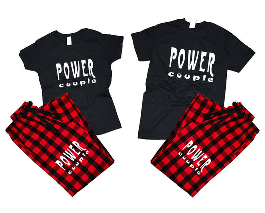 Power couple matching pants t shirts for couples pajamas flannel pants Christmas gift wedding anniversary vacation 4 items sold separately