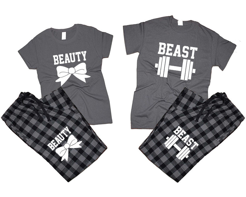 Beast Beauty matching t shirts pajamas pants set woman man  Couple outfits Christmas gift Beauty and Beast 4 items sold separately