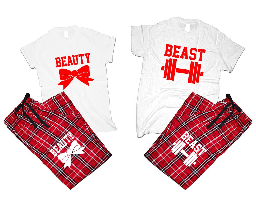 Beast Beauty matching t shirts pajamas pants set woman man  Couple outfits Christmas gift Beauty and Beast 4 items sold separately